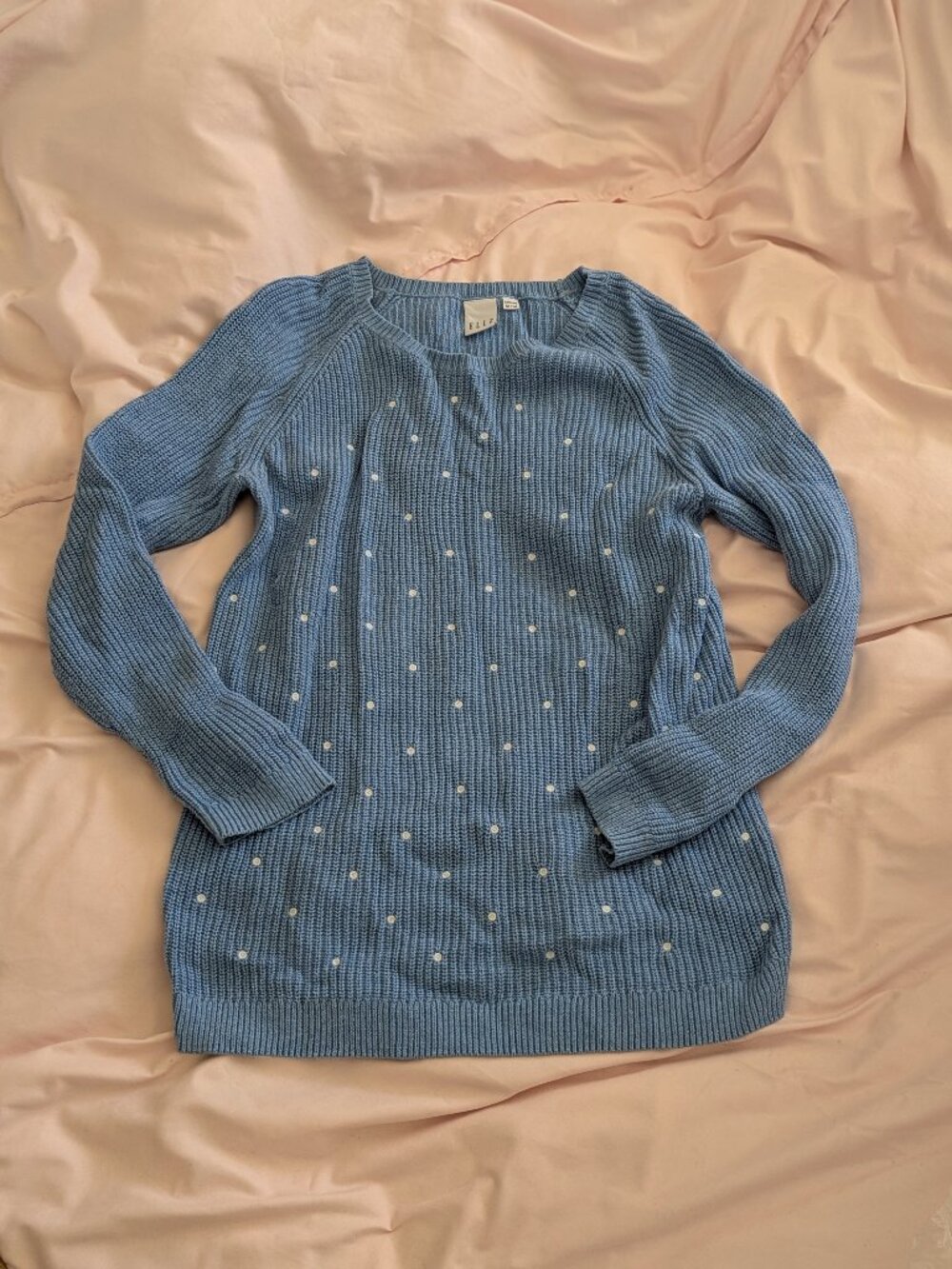 ELLE Blue Polka Dot Knit Crewneck Sweater M